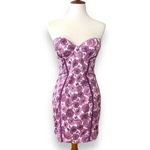 Oh Polly Purple Strapless Corset Floral Print Partywear Bodycon Dress Size 8 NWT